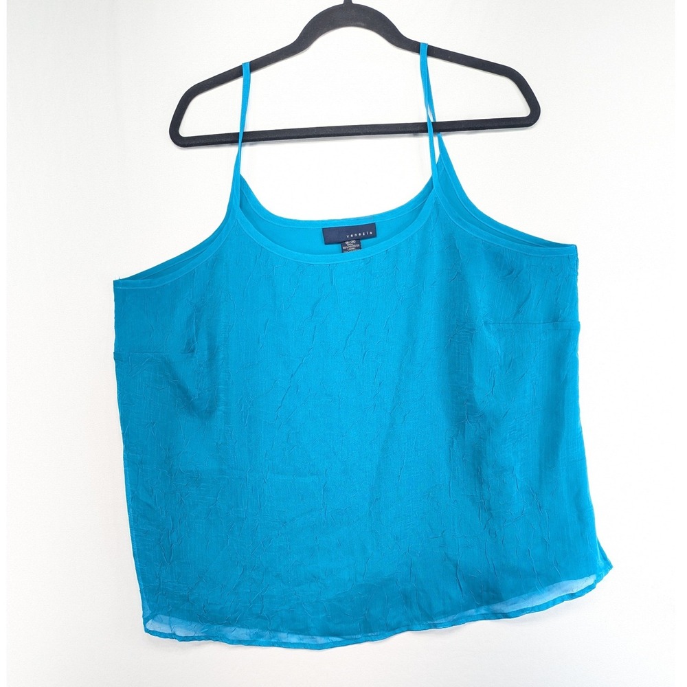 Venezia Womens Plus 18/20 Turquoise Blue Crinkle Chiffon Camisole Tank Top